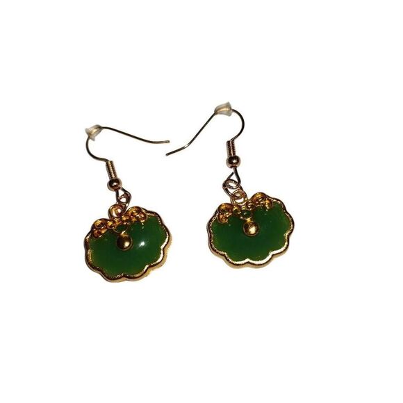 Faux Jade Oriental Cloud Charm Dangle Earrings - Picture 1 of 3